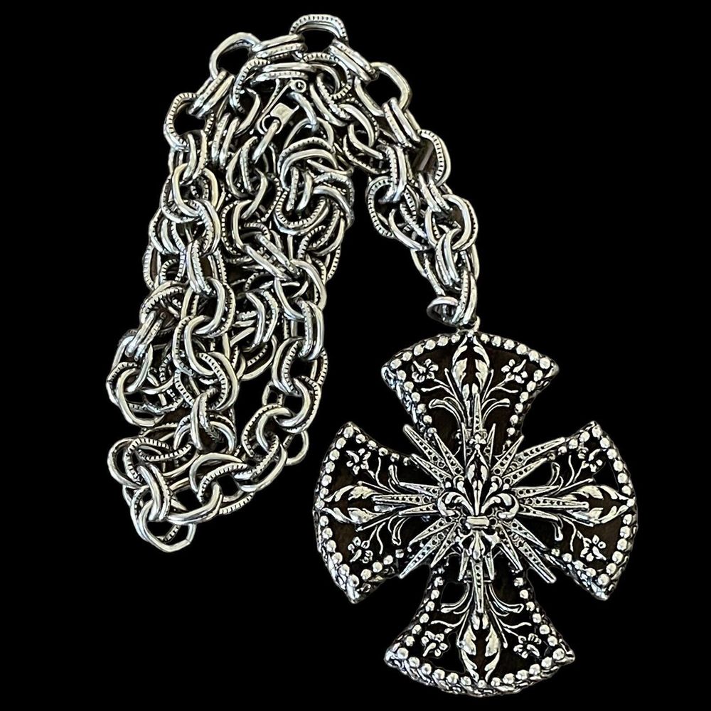 Vintage Signed ART ARTHUR PEPPER Maltese Cross Fleur De Lis Statement Necklace